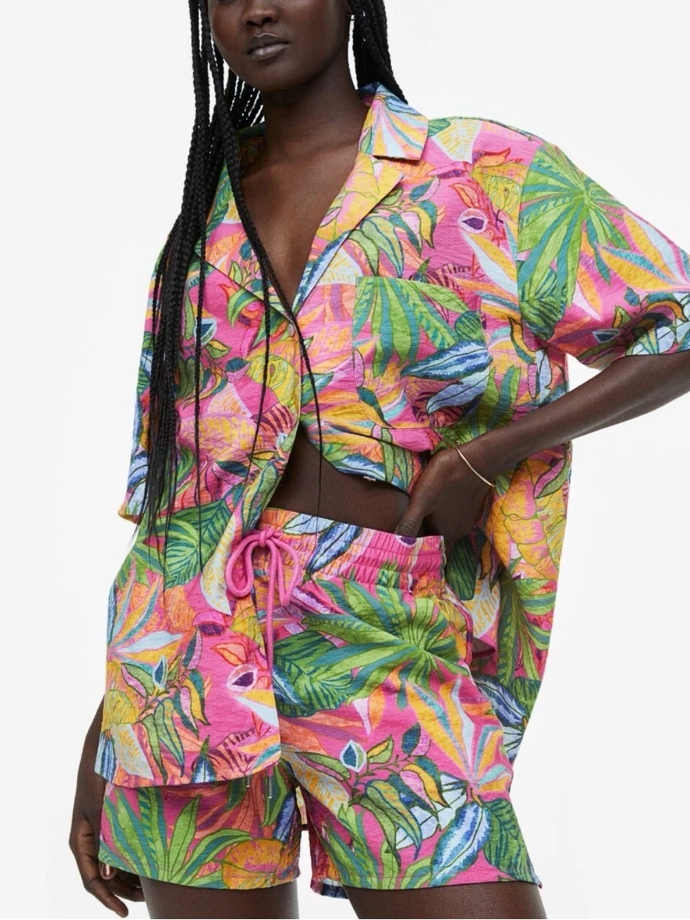 New H&M New Set- Tropical  Resort Button Up & Short